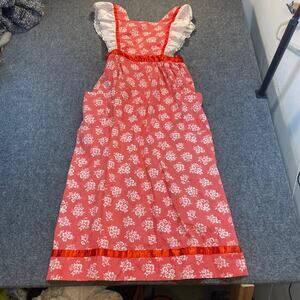 Vintage Handmade 60s Womens Red White Floral Apron Holiday Prairie Cottagecore